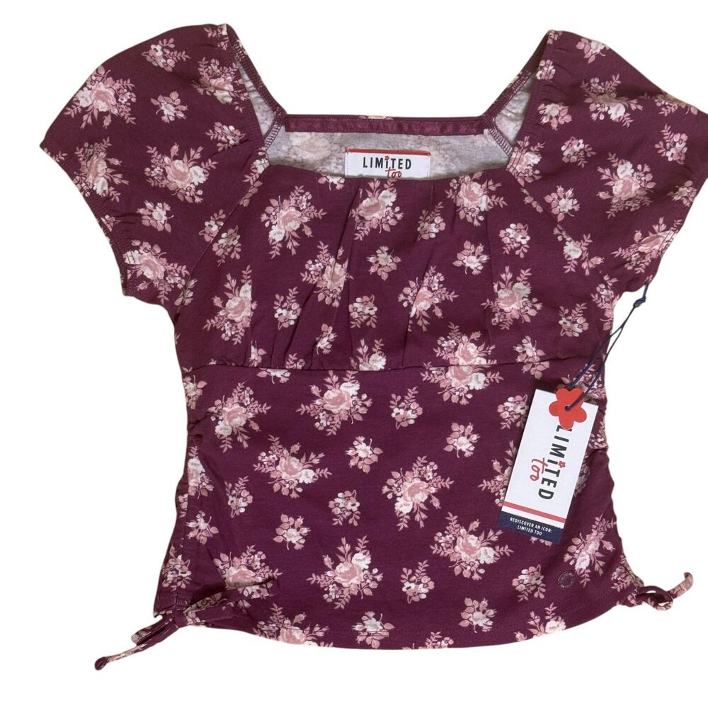 Limited Too Girls Floral Ruched Knit Blouse Top Pink Purple M 10 NWT